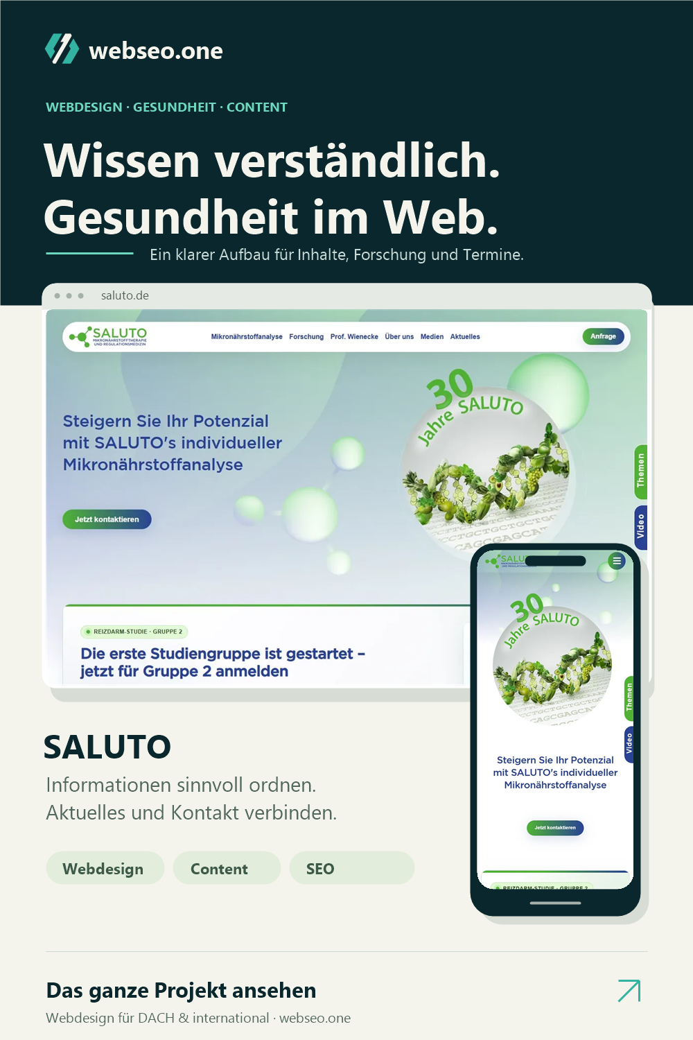 webseo.one Project - SALUTO, webdesign voor gezondheid en onderzoek