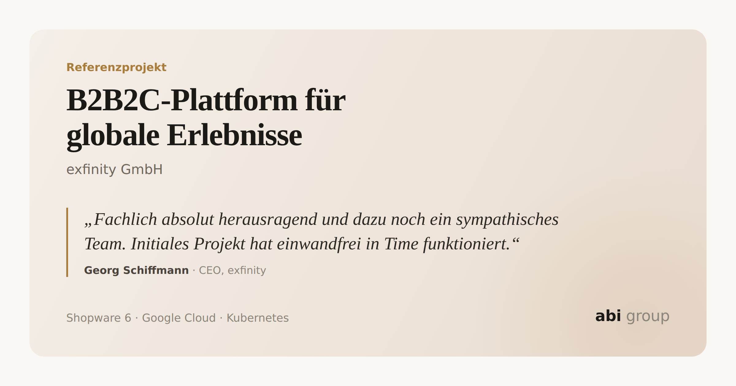abi group GmbH Project - B2B2C-platform voor wereldwijde ervaringen op Shopware 6