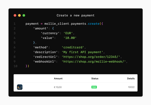 Four Digits Project - Mollie: Mollie API-client voor Python
