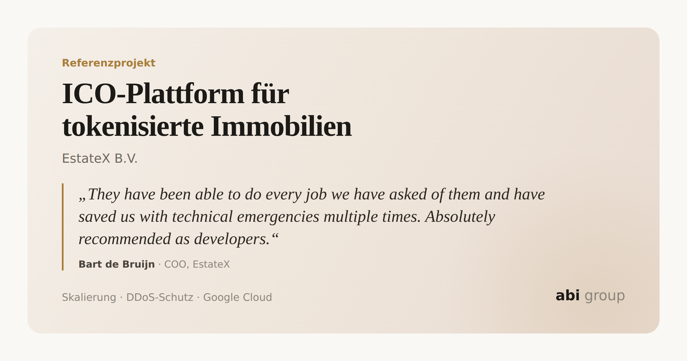 abi group GmbH Project - ICO-platform voor tokenized vastgoedbeleggingen